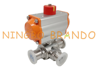 T Pattern Flanged 3 Way Pneumatic Actuated Ball Valve Stainless Steel