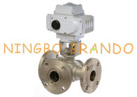 Electric Actuator 3 Way Flange Ball Valve Stainless Steel 24V 220V
