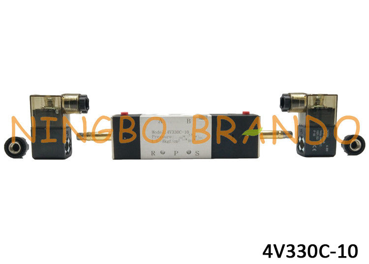 AC220V DC24V 3/8&quot; Pneumatic Solenoid Valve 5/3 Way 4V330C-10 With Aluminum Body For Automation Machine