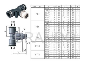 T Style Compressed Air Pneumatic Hose Fittings Male Branch Tee Type