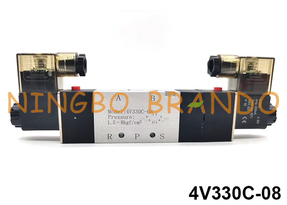 4V330C-08 Airtac Type Air Control Pneumatic Solenoid Valve 5/3 Way 24VDC 220VAC