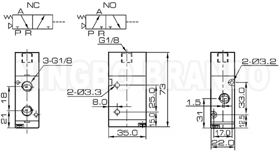 3A210-06 Normally Open Normally Closed Pneumatic Air Pilot Valve 3/2 Way