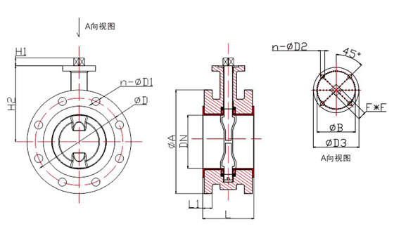 PTFE Lined Double Flange Headless Butterfly Valve DN40 to DN600