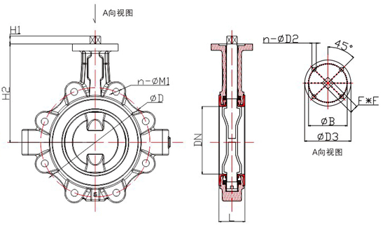 DN40 To DN600 Headless Lug Type Butterfly Valve With PTFE Lined