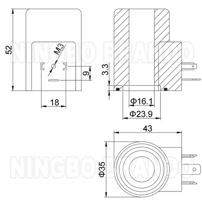 16mm Hole 52mm Height Hydraulic Solenoid Valve Coil 33W 12V 24V