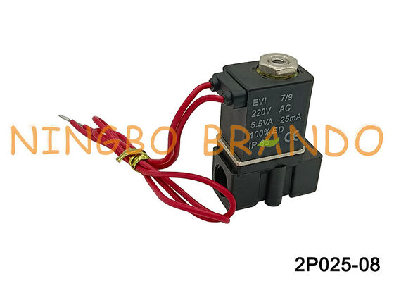 AC220V 2P025-08 1/4'' 2/2 Direct Acting Plastic Pneumatic Solenoid Valve