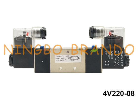 AirTAC Type 5/2 Way 1/4'' Double Coil Pneumatic Solenoid Valve 24VDC 220VAC 4V220-08