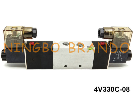 1/4'' 5 Way 3 Position 4V330C-08 Pneumatic Solenoid Valve For Pneumatic Actuator DC24V AC220V AC110V