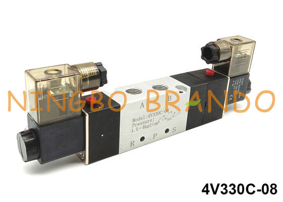 1/4'' 5 Way 3 Position 4V330C-08 Pneumatic Solenoid Valve For Pneumatic Actuator DC24V AC220V AC110V