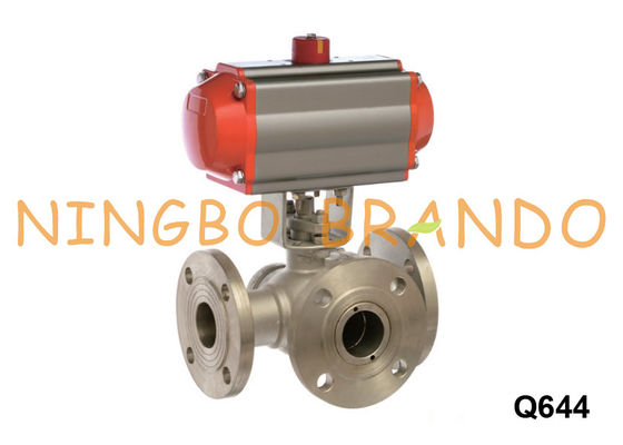 L T Pattern 3 Way Pneumatic Flanged Ball Valve Stainless Steel