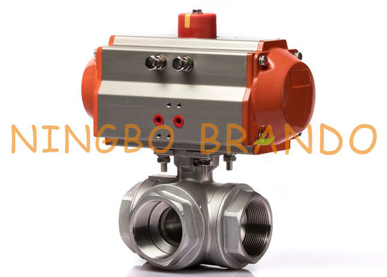 Three Way Pneumatic Actuator Ball Valve 2'' DN50 Female Threaded