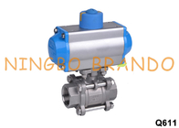 3 Piece Thread Pneumatic Actuated Ball Valve Stainless Steel 304