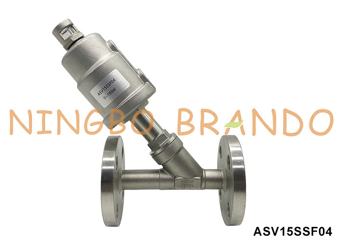 DN15 PN16 Flanged Port Pneumatic Angle Seat Valve Double Acting Normally Closed