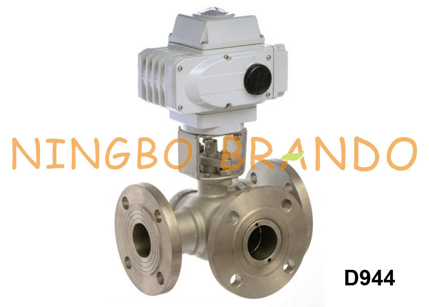 3 Way Electric Actuated Flange Ball Valve Stainless Steel 24VDC 220VAC