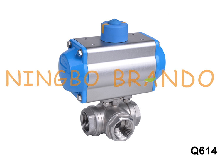 3 Way L T Type Operated Ball Valve With Pneumatic Actuator SS304