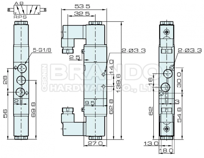 AirTAC Type 5/2 Way 1/8'' Double Coil Pneumatic Solenoid  