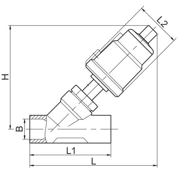 1 1/2 Inch Welded Pneumatic Actuated Angle Seat Valve DN40