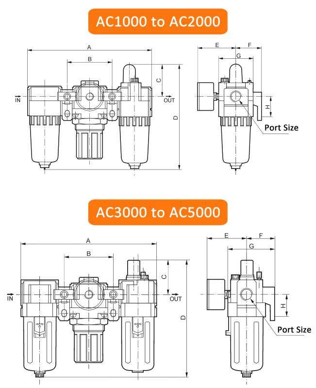 AC5000-06 3/4'' SMC Type Air Filter Regulator Lubricator Pneumatic FRL Unit