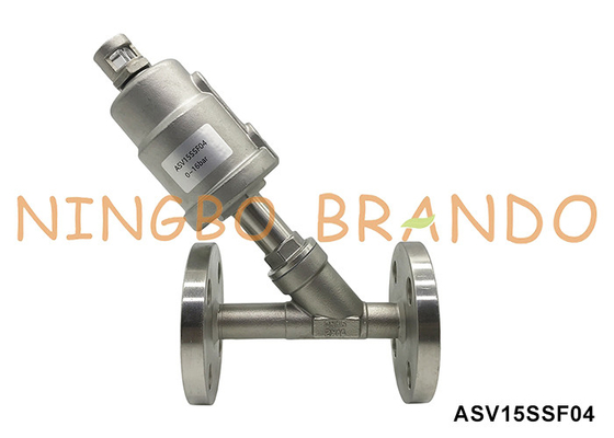 DN15 PN16 Flanged Port Pneumatic Angle Seat Valve Double Acting Normally Closed
